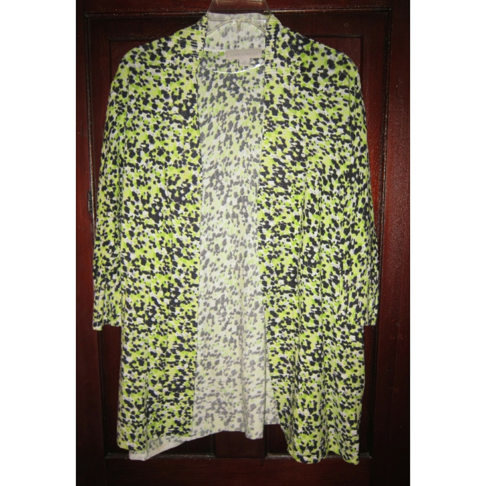 Laura Ashley Plus 2X Knit Cardigan Sweater Topper Open Animal Print 3/4 Sleeve